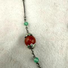 Vintage Art Deco Beaded Necklace Enamel Germany Silver Tone Red Green 30”
