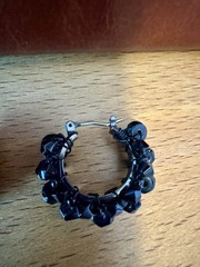 Vintage Black Glass Beaded Hoop Earrings Wire Wrapped 1990s Boho Style