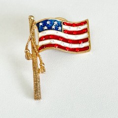Vintage 4th Of July USA American Flag Red White Blue Enamel Rhinestone Lapel Pin