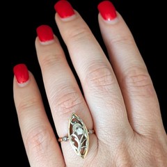 Vintage Diamonds 14k Multi Tone Gold Snowdrop Floral Navette Cocktail Ring Retro
