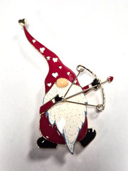 Estate Bella + Jack Valentine’s Day Enamel Gnome Bow & Heart Arrow Pin / Brooch