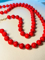 Vintage MONET 32” Red Glass Knotted Bead Necklace