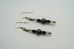 Vintage 4.5cm Hematite Sterling Silver Dangle Earrings JB40