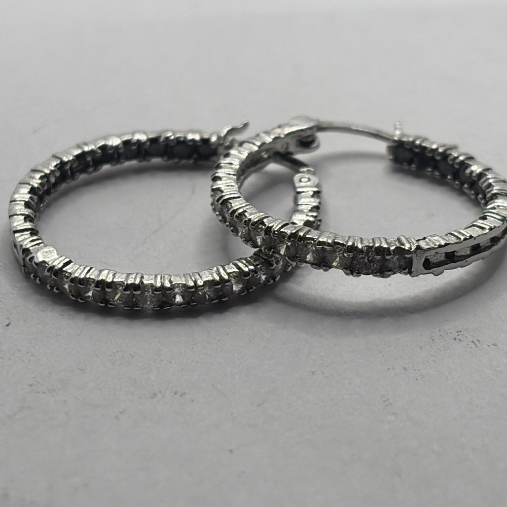 Lovely Sterling Silver FAS 925 hoop earrings CZ stones