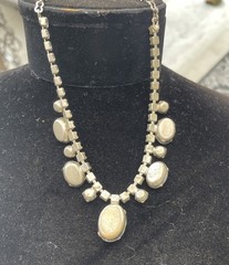 Vintage Blue Agate Glass And Crystal Choker Necklace 1940s 1950s Silve Chain
