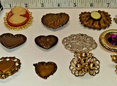 Lot of 13 Older Vintage Pendants,Button Covers,Cameo Brooche & Others