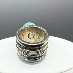 Vtg Silver Tone Faux Turquoise Wide Cigar Band Statement Cocktail Ring Size 5.5