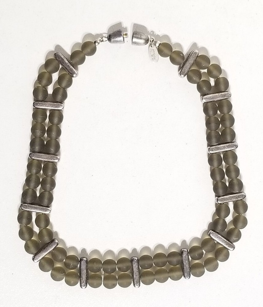 Vintage Marina & Susana Sent Murano Glass Smoky Gray Beaded Double Row Necklace