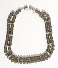 Vintage Marina & Susana Sent Murano Glass Smoky Gray Beaded Double Row Necklace