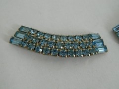 Vintage Pale Blue Round and Baguette Rhinestone Dress Clips Silver Tone