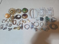 Mixed Lot Women’s Single Earrings Gold & Silver Tone, Stones Shoe Clips, As Is