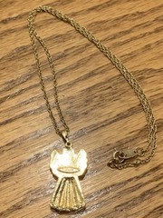 Beautiful Avon Vintage Gold Tone Angel With Blue Rhinestone Pendant Necklace