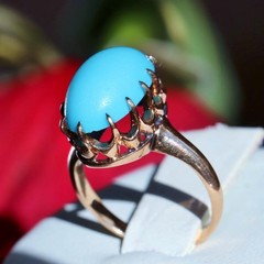 10k rose gold size 3 ring 2.50ct turquoise solitaire 1890’s antique 2.71gr N3188