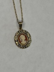 Vintage Cameo Pendant On Gold Tone Chain, Approximately 16”