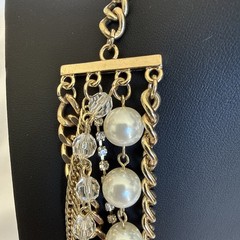Faux Pearl Rhinestone Flower Multi Strand Gold Tone Necklace Costume Statement
