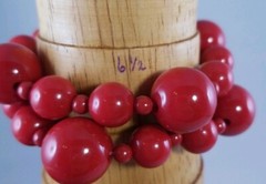 40″ Long Red Plastic Flower Gun Metal Grey Necklace & 6.5″ stretch Bracelet set