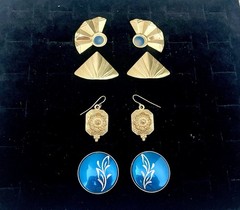 Vintage Geometric Earrings Lot 4 Pairs 80s Geometric Art Deco Style As Is