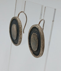 VTG 925 Mexico Oval Oxidized Gray 1in Earrings Sterling Silver 13g Rustic Estate