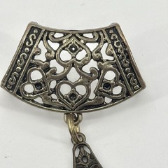 Vintage Textured Pendant Convex Shaped Fillegree Scarf Ring Rustic Boho
