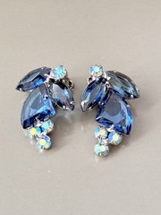 Vintage Verified JULIANA Blue Glass Pie Cut Bracelet, Brooch & Earring Set