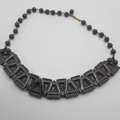 Vintage Western Germany Necklace Triangles Gray Gold Tone 15 Inch