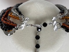 VTG Vendome Torsade 10 Strand Varied Shape Amber Black Gray Bead Necklace WOW