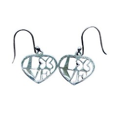 Sterling Silver Love in Heart Butterfly Hook Earrings ATI 925 Mexico Stamped