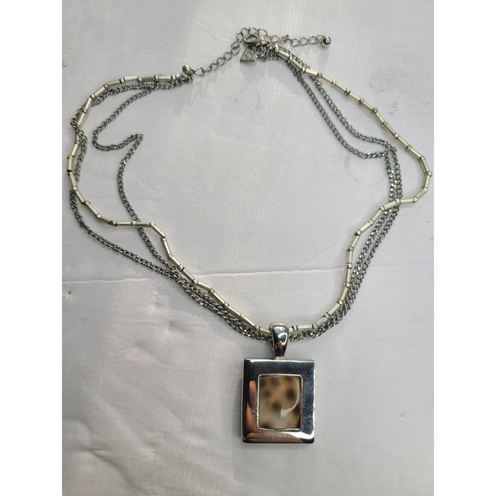 Vintage Cookie Lee Multi-Strand Necklace With Square Leopard Print Pendant