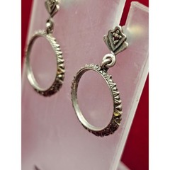 Vintage Sterling Silver Marcasite Open Circle Drop Earrings