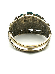 Victorian Style Filigree Cuff Bracelet Wide Blue Rhinestone Faux Turquoise