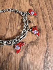 Red Hat Society Style Women’s Charm Bracelet + Earrings + Pin Set