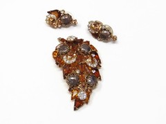 Juliana Style Vintage Topaz Rhinestone Baroque Pearl Brooch Earring Set Fall
