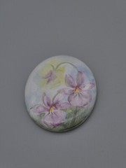 Victorian Purple Iris Flower Cameo Cabochon 30x24mm Oval Hand Painted Porcelain