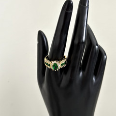 Ladies Green & Clear CZ Yellow Gold Plated Sparkly Statement Ring Size 11.25
