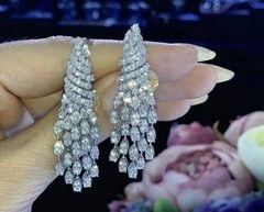 Art Deco Style Lab Created Diamond Anniversary Gift 14K White Gold FN Earrings