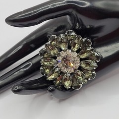 Possible D&E Juliana Green Smoky Navette Rhinestone Starburst Brooch Unsigned