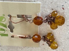 1928 Amber Copper Tone Dangle Drop Pierced Earrings Beaded Boho