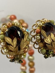 Exquisite Vintage Necklace & Earrings. Peridot, Coral, & Peach Colors W/ Gold .