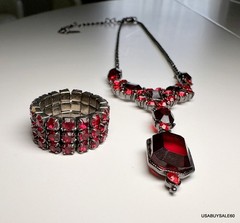 VINTAGE SIGNED VCLM RED RHINESTONE 16″ NECKLACE AND RING Beautiful Condition!