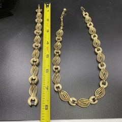 Vintage Crown Trifari Heavy Gold Plate Twisted Ribbon Link Necklace Bracelet Set