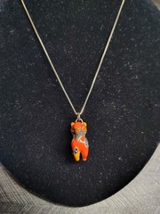 Lenox 925 Sterling Silver Cloisonné 3D Carnelian Cat Pendant 19” Necklace VTG