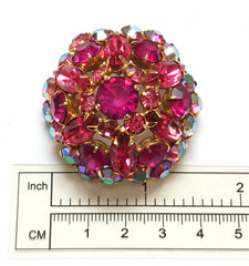 Vintage Brooch ~ Round Domed Pink & Pink AB Rhinestones