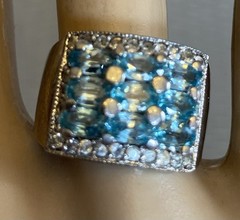 925 Sterling Silver Sky Blue Glacier Topaz Ring Wide Stacked Gemstone Band sz 7