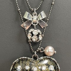 Gothic Betsey Johnson Snake Pattern Glass Heart & Bow Rhinestone Dual Necklace