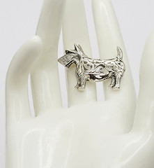 Scottie Dog Scottish Terrier Jezlaine Sterling 925 Filigree Metal Vtg Brooch Pin