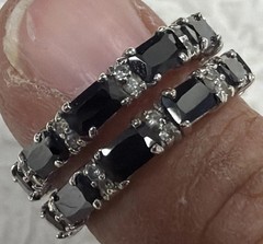 Vintage Black Onyx & Clear Round Brilliant CZ’s Eternity Band Ring Size 8.5