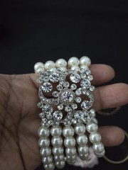 9 Vtg Bracelet Rhinestone Metal Faux Pearl Beads 7 Stretchable
