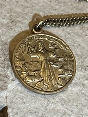 43. H. Sterling 925 Saint Francis Of Assisi Medal G.F. Chain Necklace 18″, 13.6g