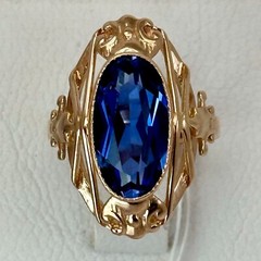 USSR Vintage Rose Gold Blue Sapphire (lab. made) Ring 583 14K 5.14 g. 6,5 US