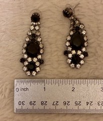 VINTAGE RETRO DANGLE CHANDELIER EARRINGS WITH BLACK AND CLEAR RHINESTONES